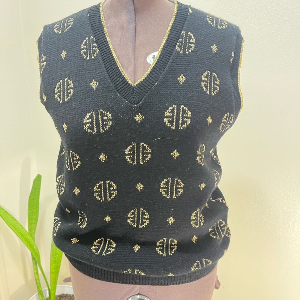 Men's Black and Gold Patterned Sweater Vest